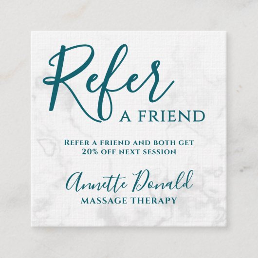 Elegant spa and wellness referral white marble スクエア名刺 (正面)