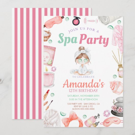 Elegant Spa day Birthday 招待状 (正面/裏面)