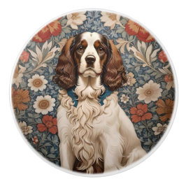 Elegant Spaniel On Floral Background セラミックノブ