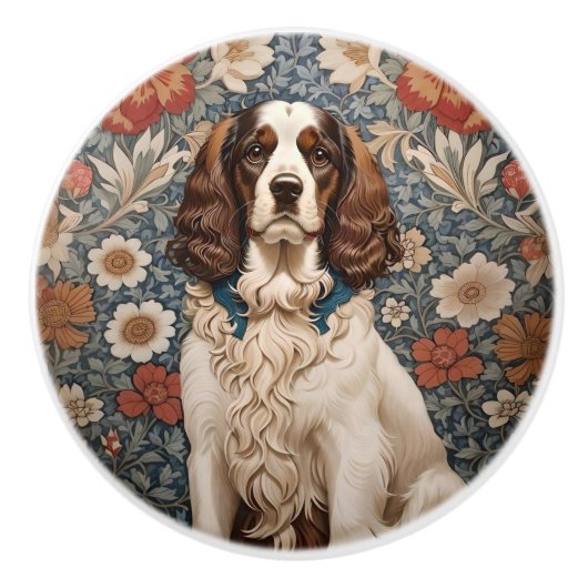 Elegant Spaniel On Floral Background セラミックノブ (正面)