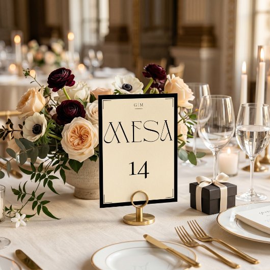 Elegant Spanish Black Cream Monogram Numero Mesa  テーブルナンバー