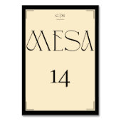 Elegant Spanish Black Cream Monogram Numero Mesa  テーブルナンバー (正面)