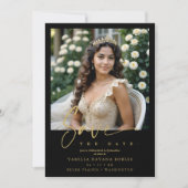 Elegant Spanish Black Trendy Quinceañera Photo セーブザデート (正面)