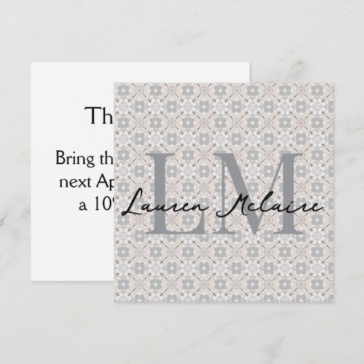 Elegant Spanish Tile Monogram Script Name Card (正面/裏面)
