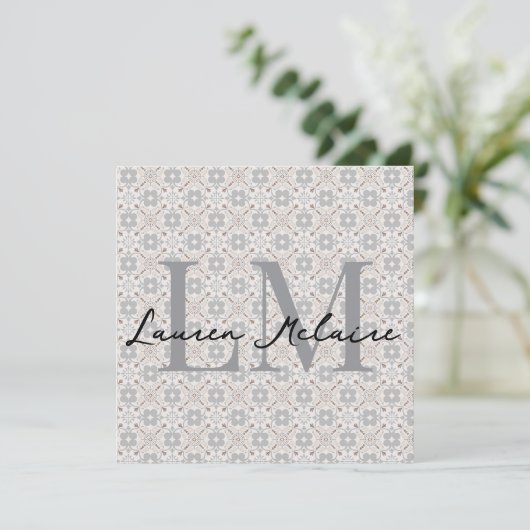 Elegant Spanish Tile Monogram Script Name Card (スタンド正面)