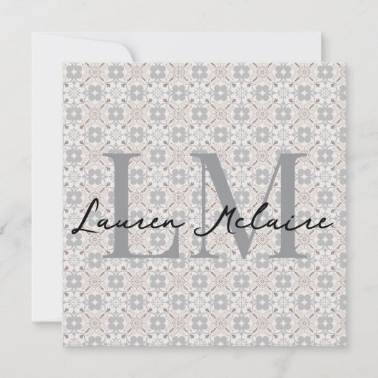 Elegant Spanish Tile Monogram Script Name Card (正面)