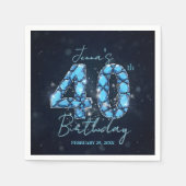 Elegant Sparkle Teal Blue Gemstone 40th Birthday スタンダードカクテルナプキン (正面)