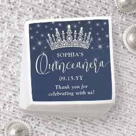 Elegant Sparkles Quinceañera Crown Navy Blue スタンダードカクテルナプキン