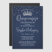 Elegant Sparkles Quinceañera Crown Navy Blue マグネット招待状 (正面/裏面)