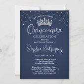 Elegant Sparkles Quinceañera Crown Navy Blue マグネット招待状 (正面)