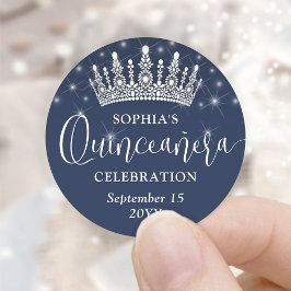 Elegant Sparkles Quinceañera Crown Navy Blue ラウンドシール