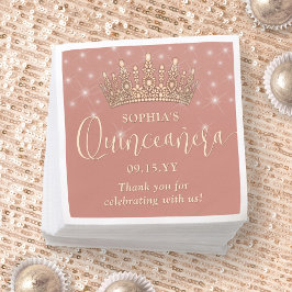 Elegant Sparkles Quinceañera Crown Rose Gold スタンダードカクテルナプキン