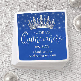 Elegant Sparkles Quinceañera Crown Royal Blue スタンダードカクテルナプキン
