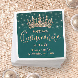Elegant Sparkles Rose Gold Quinceañera Crown Green スタンダードカクテルナプキン