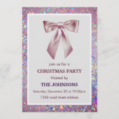Elegant Sparkling Bow Christmas Party Invitation 招待状 (正面)