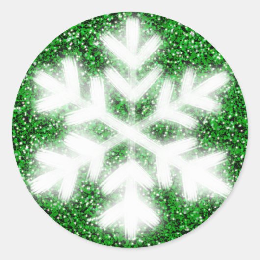 Elegant sparkling glitter green frosty snowflake ラウンドシール (正面)