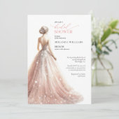 Elegant Sparkling Pink Bride Dress Bridal Shower 招待状 (スタンド正面)