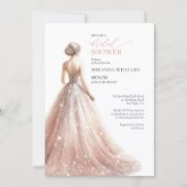 Elegant Sparkling Pink Bride Dress Bridal Shower 招待状 (正面)