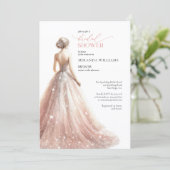Elegant Sparkling Pink Bride Dress Bridal Shower 招待状 (スタンド正面)