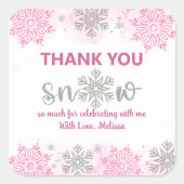 Elegant Sparkling Pink Snow Thank You Snow Much スクエアシール (正面)