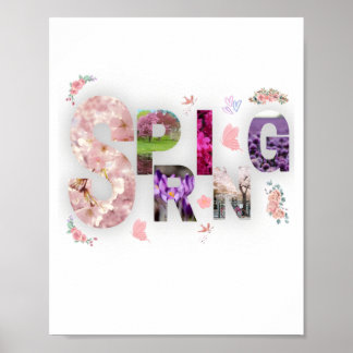 Elegant Spring Blooms Floral Typography Photo Coll ポスター