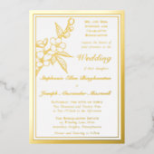 Elegant Spring Blossoms Gold White Formal Wedding 箔招待状 (正面)