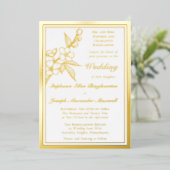 Elegant Spring Blossoms Gold White Formal Wedding 箔招待状 (立ち正面)