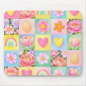 Elegant Spring Blossoms Heart Checkerboard Pattern マウスパッド (正面)