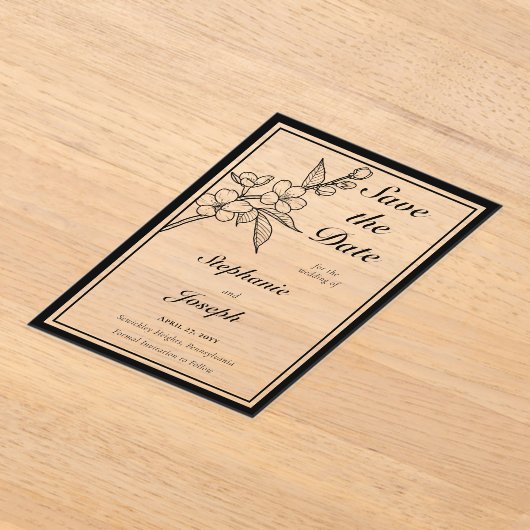 Elegant Spring Blossoms Wedding Save the Date アクリル招待状 (レイダウン)