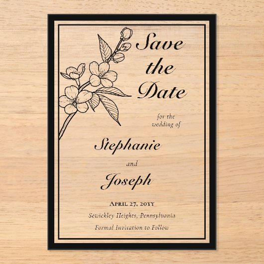 Elegant Spring Blossoms Wedding Save the Date アクリル招待状 (正面)