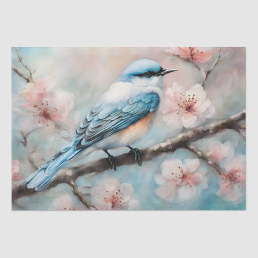 Elegant Spring Cherry Blossom Bluebird Decoupage 薄葉紙 (正面)