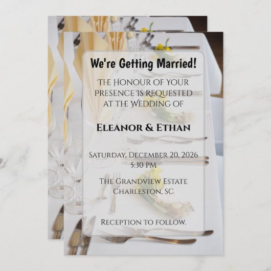 Elegant Spring Daffodil Place Setting Formal Weddi 招待状 (正面/裏面)