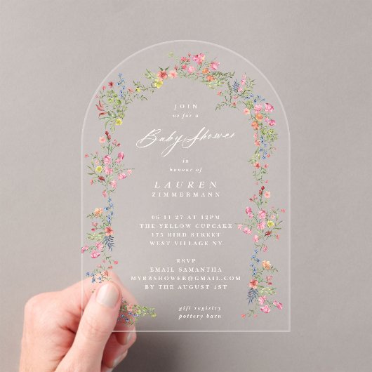 Elegant Spring Dainty Floral Arch Baby Shower アクリル招待状 (インサイチュ (ポータブル))