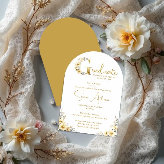 Elegant Spring Floral Beige Tones Graduation Party 招待状