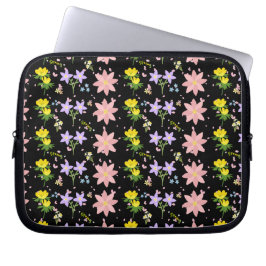 Elegant Spring Floral Pattern on Black - Laptop Sl ラップトップスリーブ