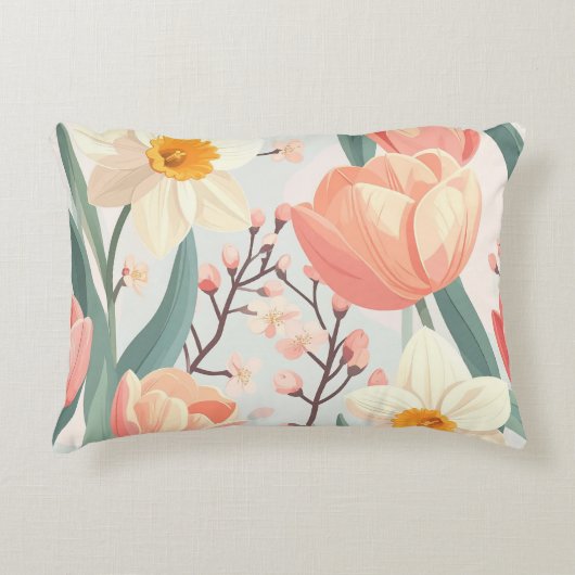 Elegant Spring Floral Pillow – Pastel Tulips アクセントクッション (正面)