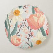 Elegant Spring Floral Pillow – Pastel Tulips ラウンドクッション (裏面)