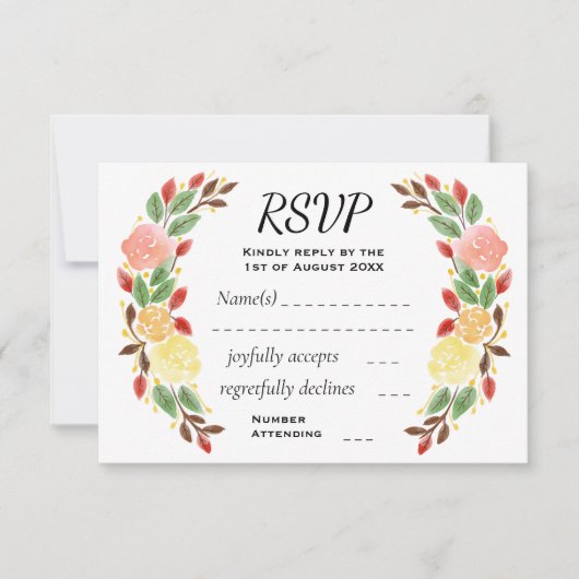 Elegant Spring Floral Watercolor Wreath Border 出欠カード (正面)