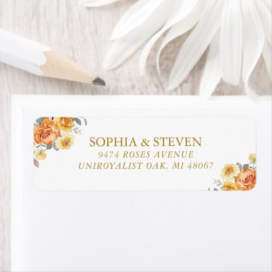 Elegant spring orange flowers with Golden tones ラベル (インサイチュ)