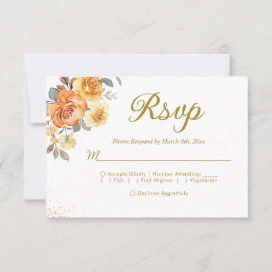 Elegant spring orange flowers with Golden tones 出欠カード (正面)