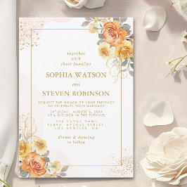 Elegant spring orange flowers with Golden tones 招待状