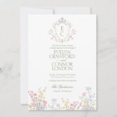 Elegant Spring Summer Wildflowers Crest Wedding 招待状 (正面)