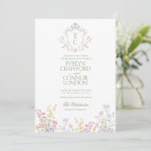 Elegant Spring Summer Wildflowers Crest Wedding 招待状 (スタンド正面)