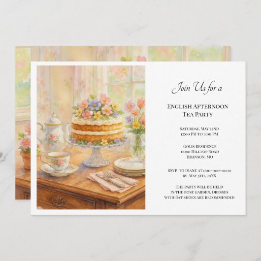 Elegant Spring Tea Party  招待状 (正面/裏面)