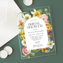 Elegant Spring Watercolor Floral Bridal Shower アクリル招待状