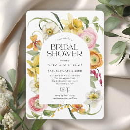 Elegant Spring Watercolor Floral Bridal Shower 招待状