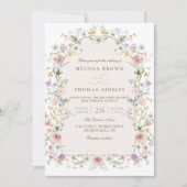 Elegant Spring Wildflower Meadow QR Code Wedding 招待状 (正面)