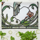 Elegant stain glass art nouveau hummingbird キッチンタオル (折り畳み)