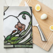 Elegant stain glass art nouveau hummingbird キッチンタオル (四つ折り)