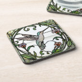 Elegant stain glass art nouveau hummingbird コースター (左側)
